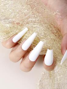 100 片长款棺材白色纯色哑光假指甲，提升您的时尚感，美甲用品，美甲 - 白色 - 查看 6