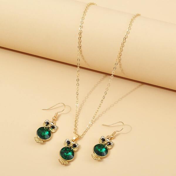 

3pcs Rhinestone Owl Decor Jewelry Set, Multicolor