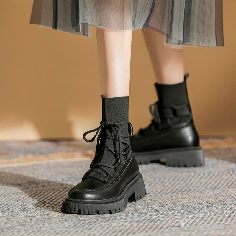 

Lace-up Front Flatform Boots, Black