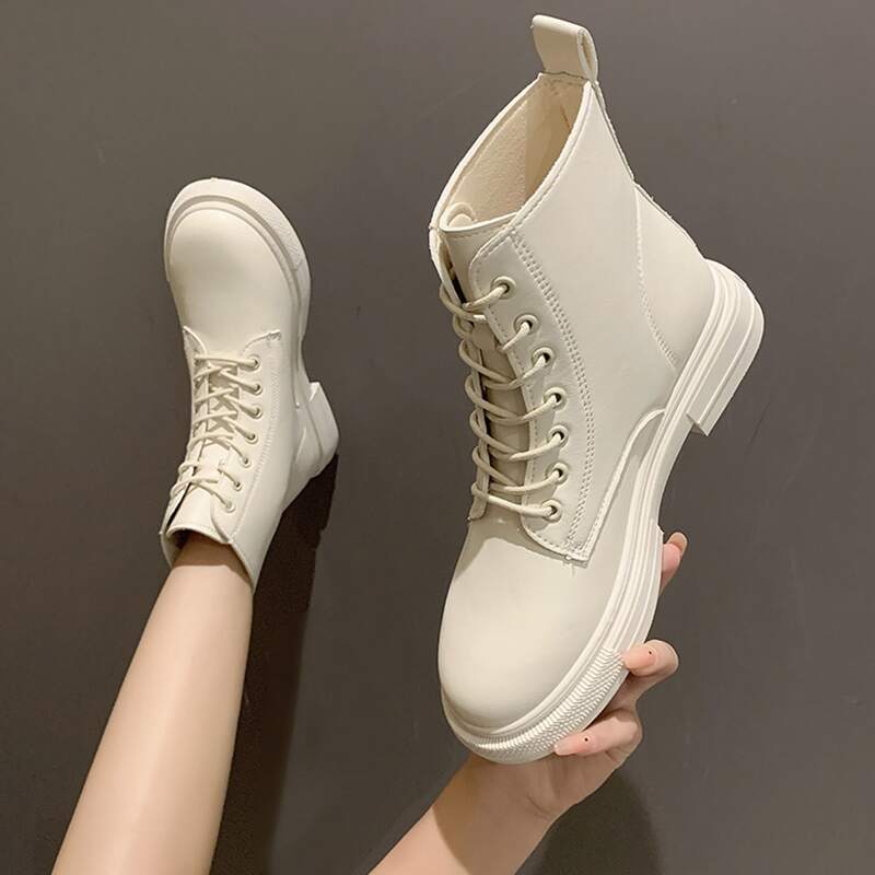 

Minimalist Lace-up Front Boots, Beige