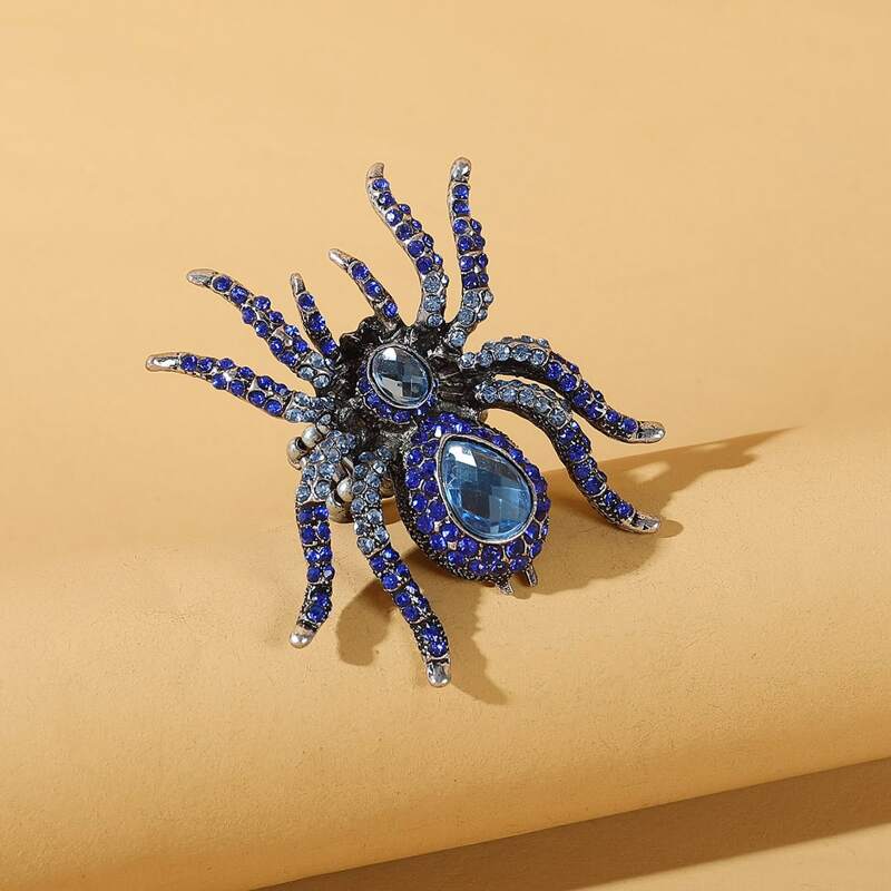 

Rhinestone Spider Decor Ring, Blue
