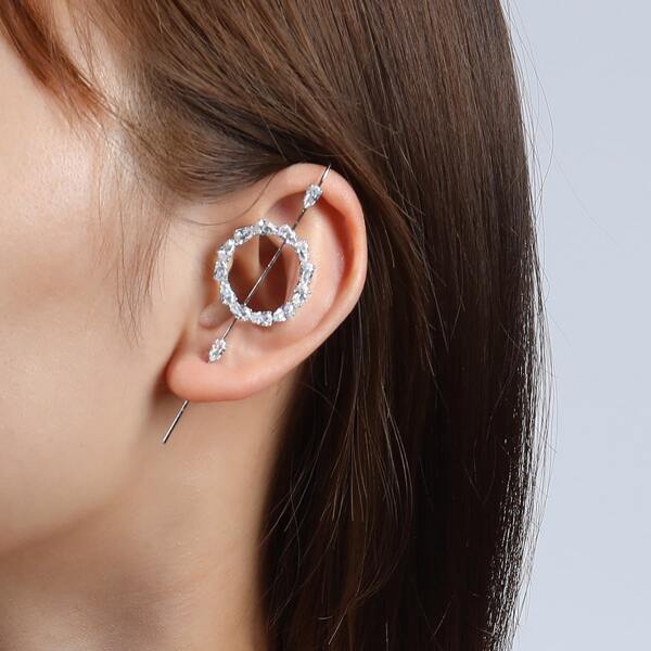 

Zircon Round Decor Thread Ear Pin, Silver