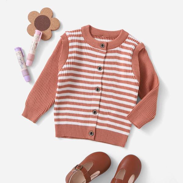 

Baby Striped Button Front Rib Knit Cardigan, Multicolor