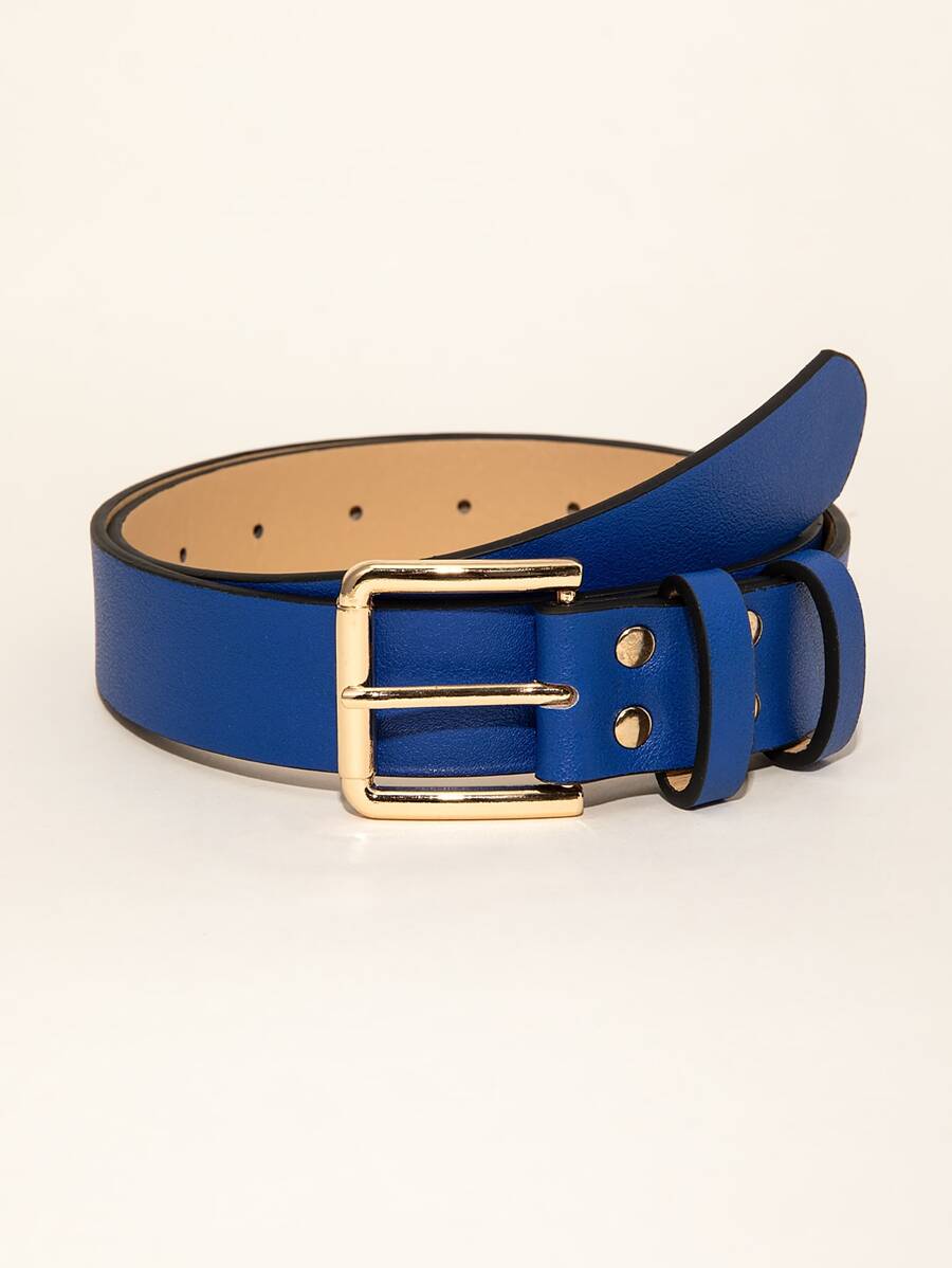 1pc Women's Multi-Color Snap Button PU Leather Belt, Versatile Jeans Accessory Waistband For Daily Use - Blue - View 1