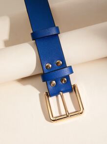 1 条女式多色按扣 PU 皮革腰带，百搭牛仔裤配饰腰带，适合日常使用 - 藍色 - 查看 4