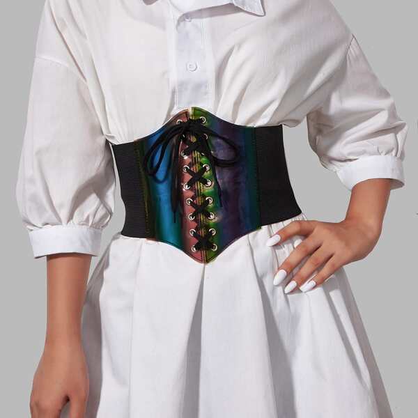 

Lace-up Front Corset Belt, Multicolor