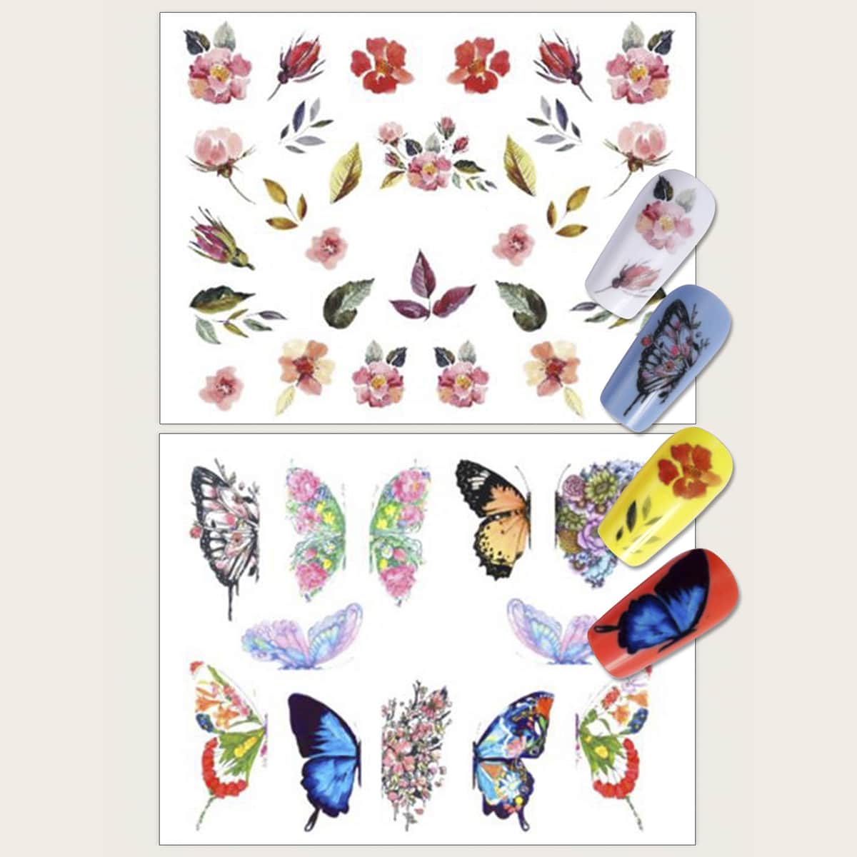 

2sheets Flower & Butterfly Pattern Nail Art Sticker, Multicolor