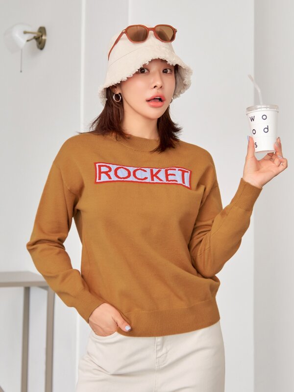 DAZY Letter Pattern Drop Shoulder Sweater,Fall Clothes