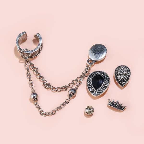 

5pcs Crown & Water-drop Design Earring, Antique silver