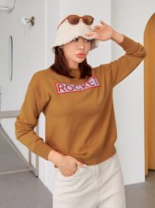 DAZY Letter Pattern Drop Shoulder Sweater,Fall Clothes