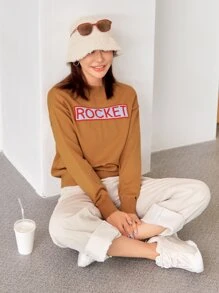 DAZY Letter Pattern Drop Shoulder Sweater,Fall Clothes