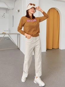 DAZY Letter Pattern Drop Shoulder Sweater,Fall Clothes