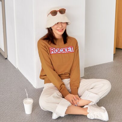 글자 패턴 드롭 숄더 스웨터, 가을 옷