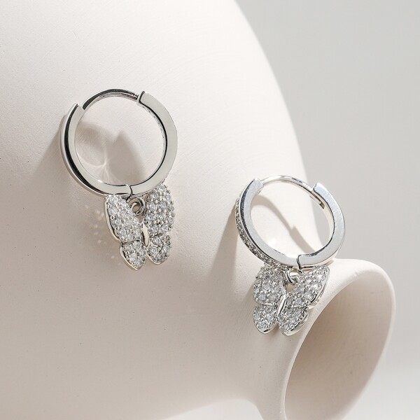 

Zircon Butterfly Drop Earrings, Silver
