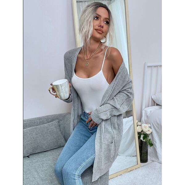 

Open Front Patch Pocket Cardigan, Light grey