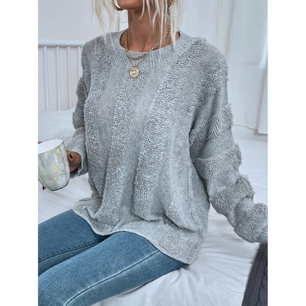 

Drop Shoulder Fuzzy Sweater, Light grey