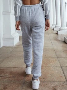 SHEIN Unity 斜插口袋腰部抽繩衛褲 - 淺灰色 - 查看 2