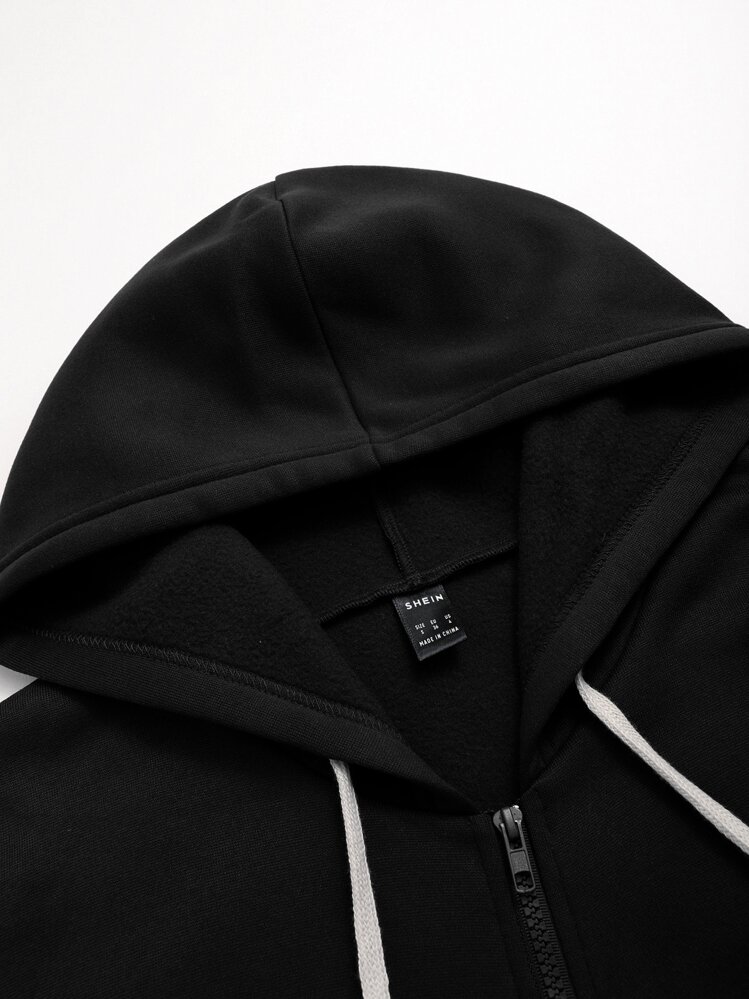 Chiquease Áo hoodie dài tay có khóa kéo và dây rút, thích hợp cho mùa thu. - màu đen - Xem 3