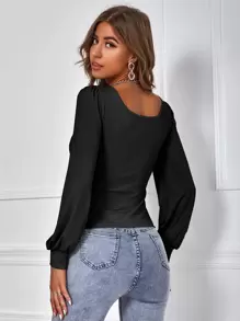 Firerie Scoop Neck Bishop Sleeve Tee - Black - View 2