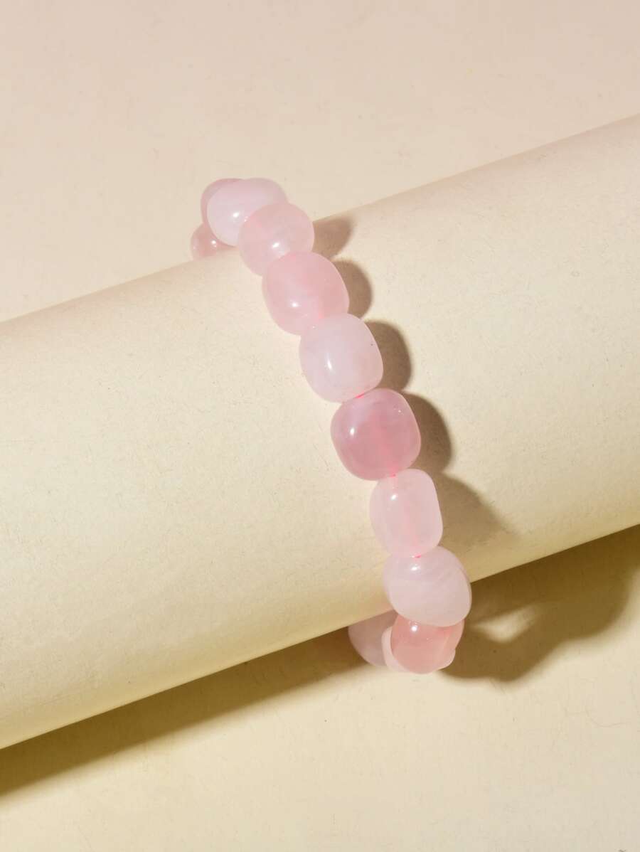 Stone Beaded Bracelet - Pink - View 1