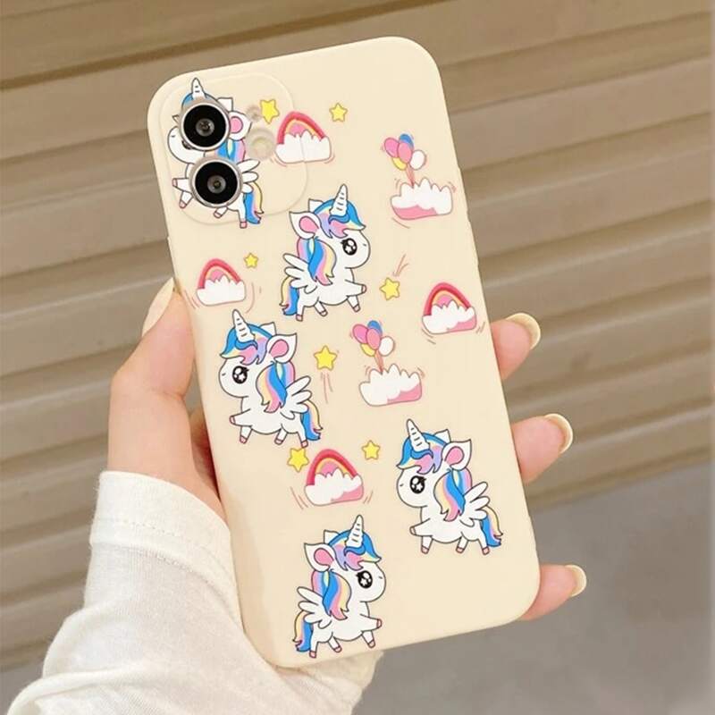 

Cartoon Unicorn Print Phone Case, Multicolor