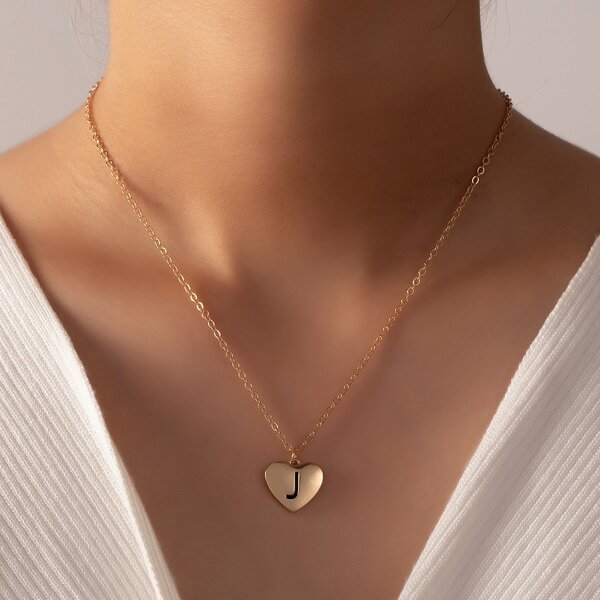 

Letter Engraved Heart Charm Necklace, Gold
