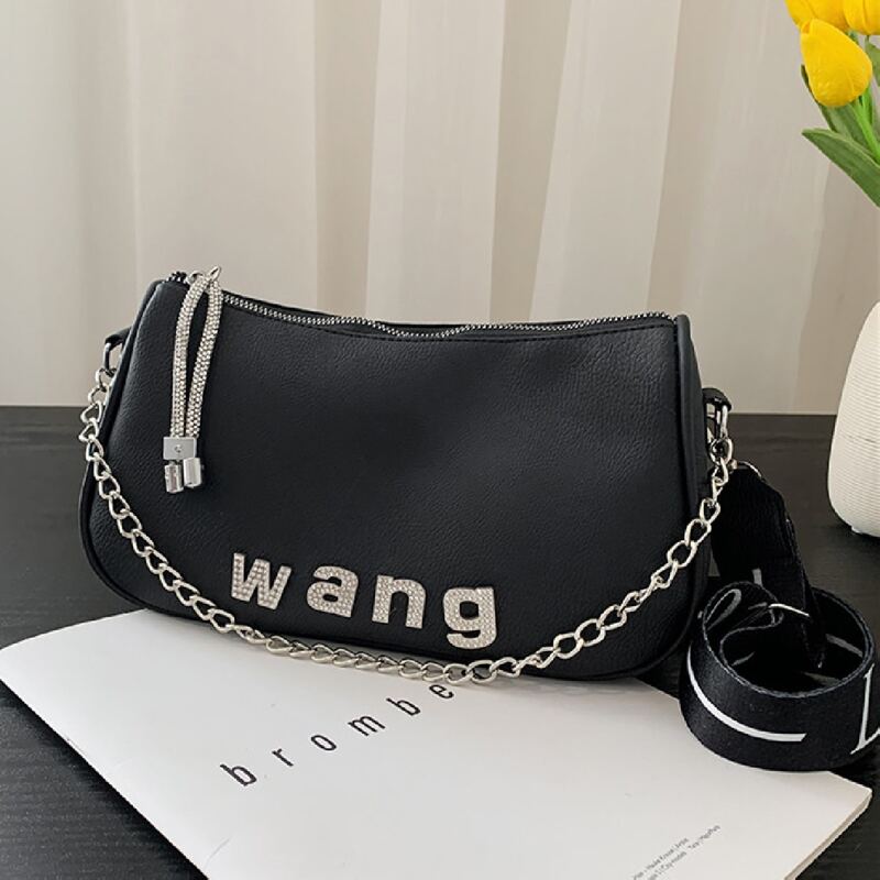 

Rhinestone Decor Chain Shoulder Bag, Black