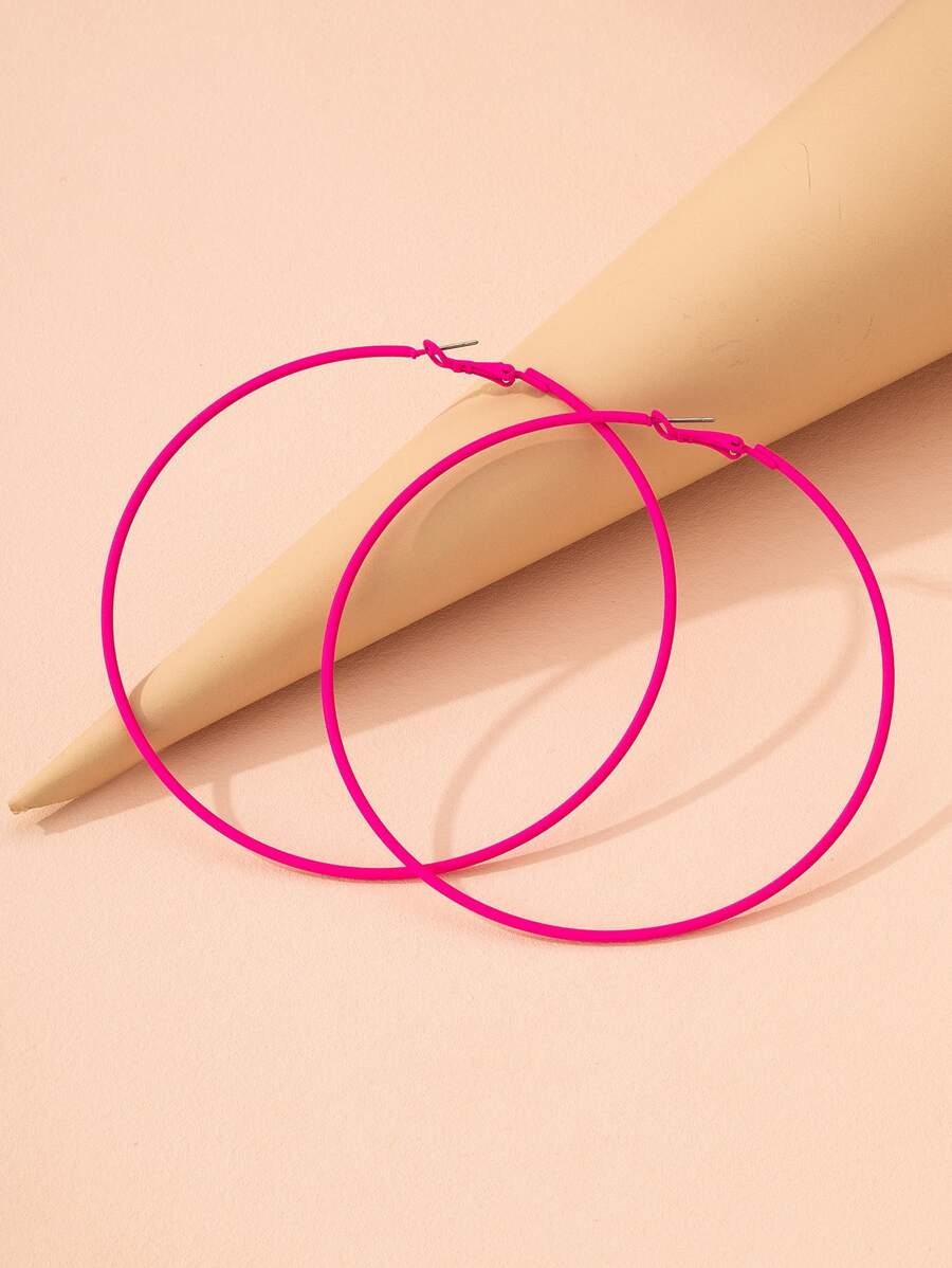 Minimalist Hoop Earrings - Hot Pink - View 1