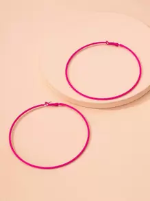 Minimalist Hoop Earrings - Hot Pink - View 2