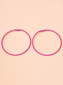 Minimalist Hoop Earrings - Hot Pink - View 4