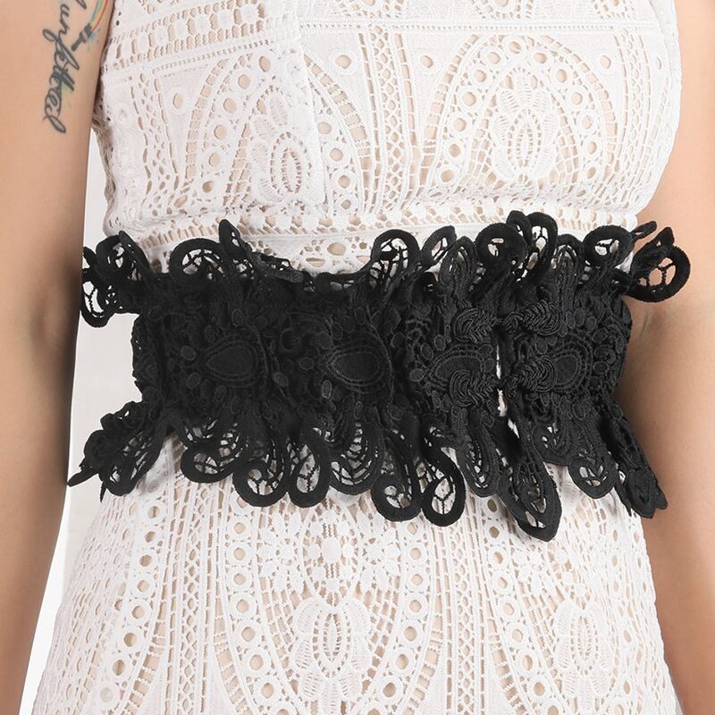 

Guipure Lace Decor Belt, Black