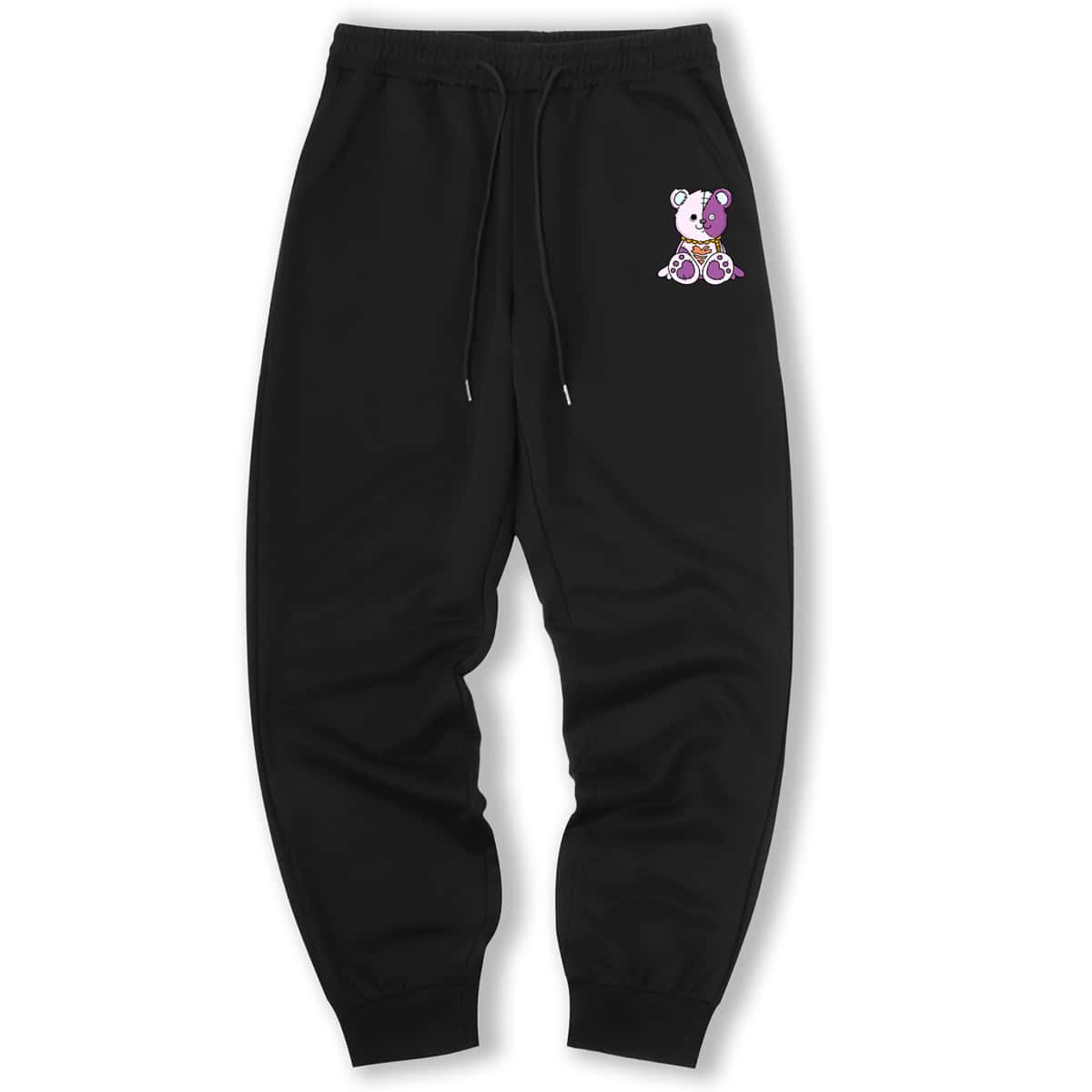 

Guys Letter Cartoon Bear Graphic Drawstring Sweatpants, Black