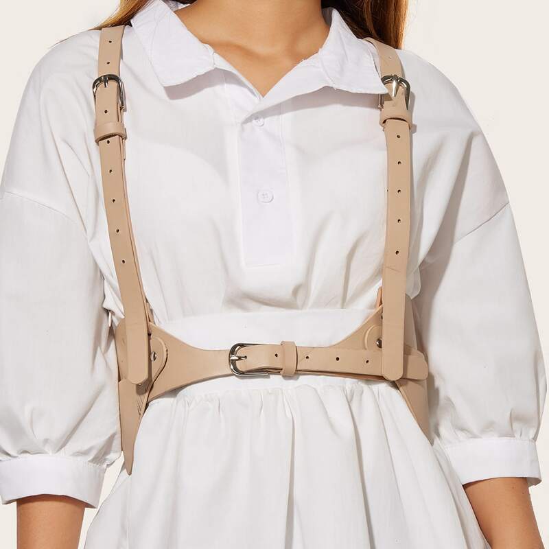 

Metal Buckle Harness Belt, Apricot