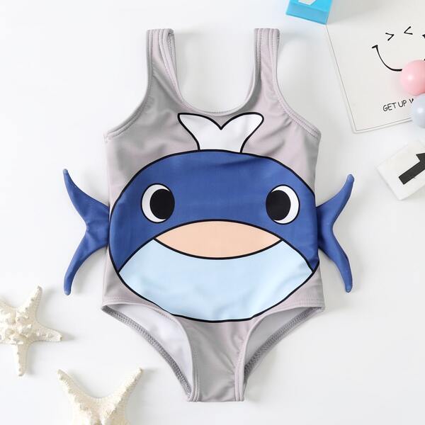 

Baby Boy Whale Print One Piece Swimsuit, Multicolor