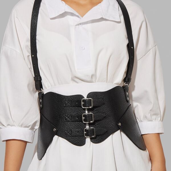 

Geometric Buckle Harness Belt, Black