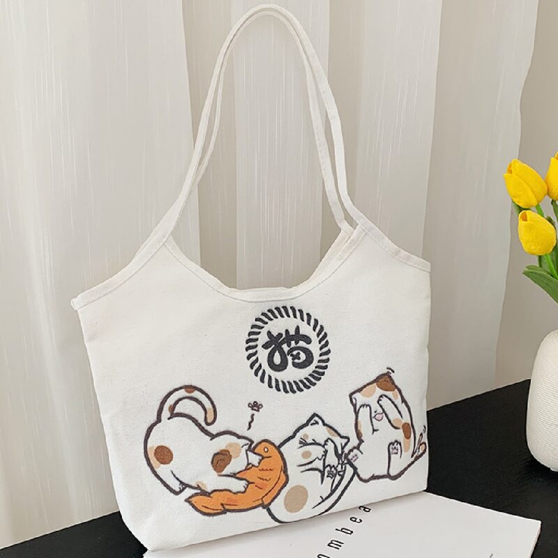 

Cartoon Graphic Tote Bag, White