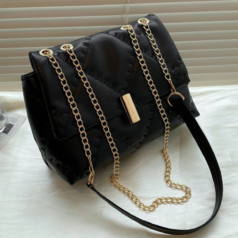 

Minimalist Quilted Chain Shoulder Bag, Black