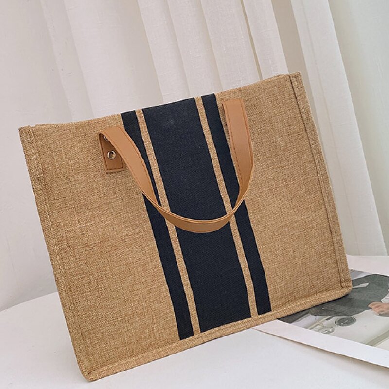 

Striped Pattern Tote Bag, Black