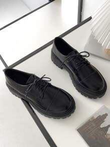 Giày Oxford Nêm phía trước có ren - màu đen - Xem 3