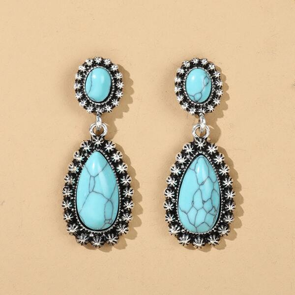

Water Drop Decor Drop Earrings, Blue