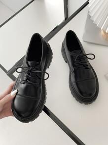 Giày Oxford Nêm phía trước có ren - màu đen - Xem 5