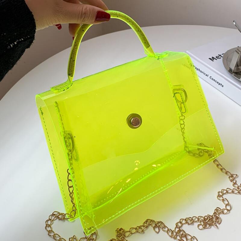 

Clear Chain Satchel Bag, Yellow