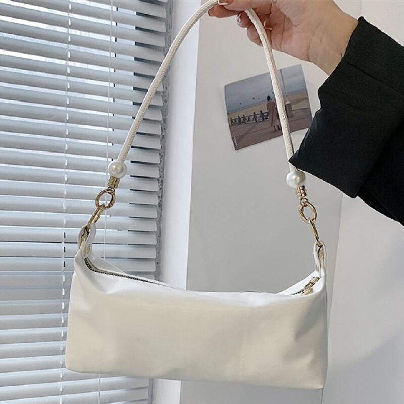 

Minimalist Faux Pearl Decor Shoulder Bag, White