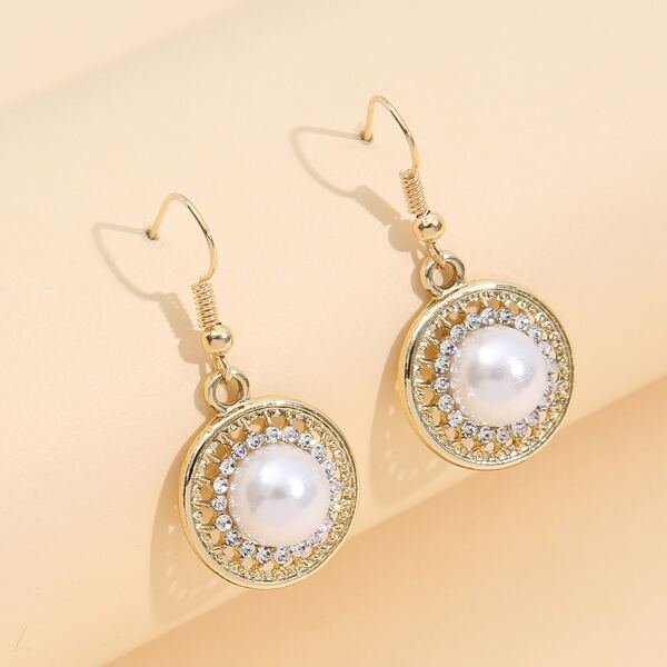 

Faux Pearl Decor Drop Earrings, Gold