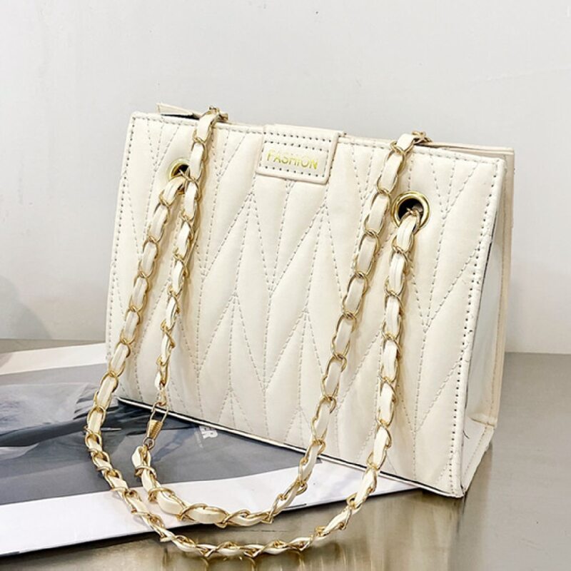 

Minimalist Quilted Chain Shoulder Bag, Beige