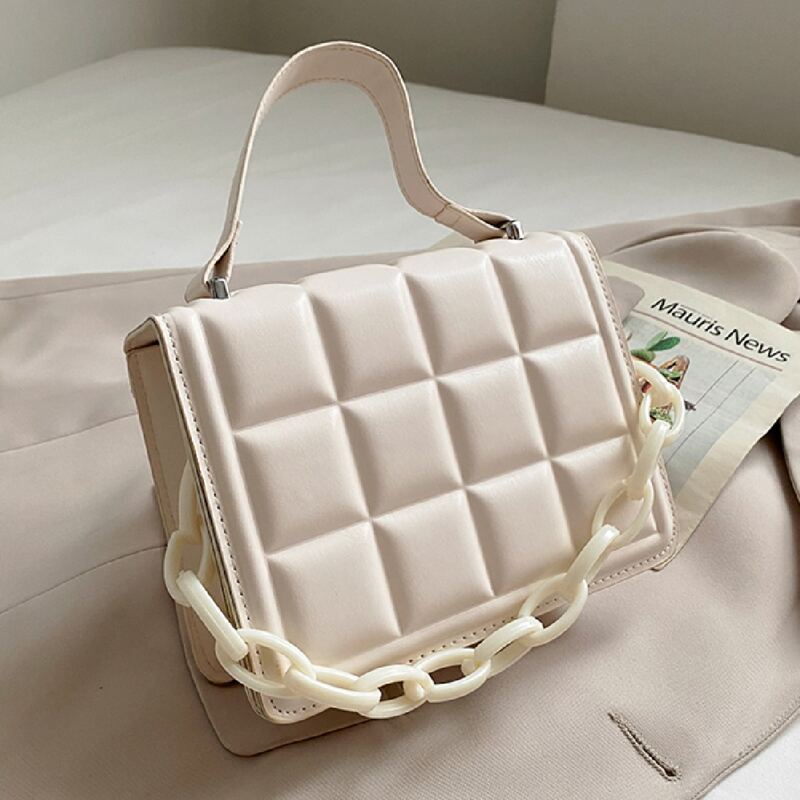

Minimalist Chain Decor Flap Satchel Bag, Beige