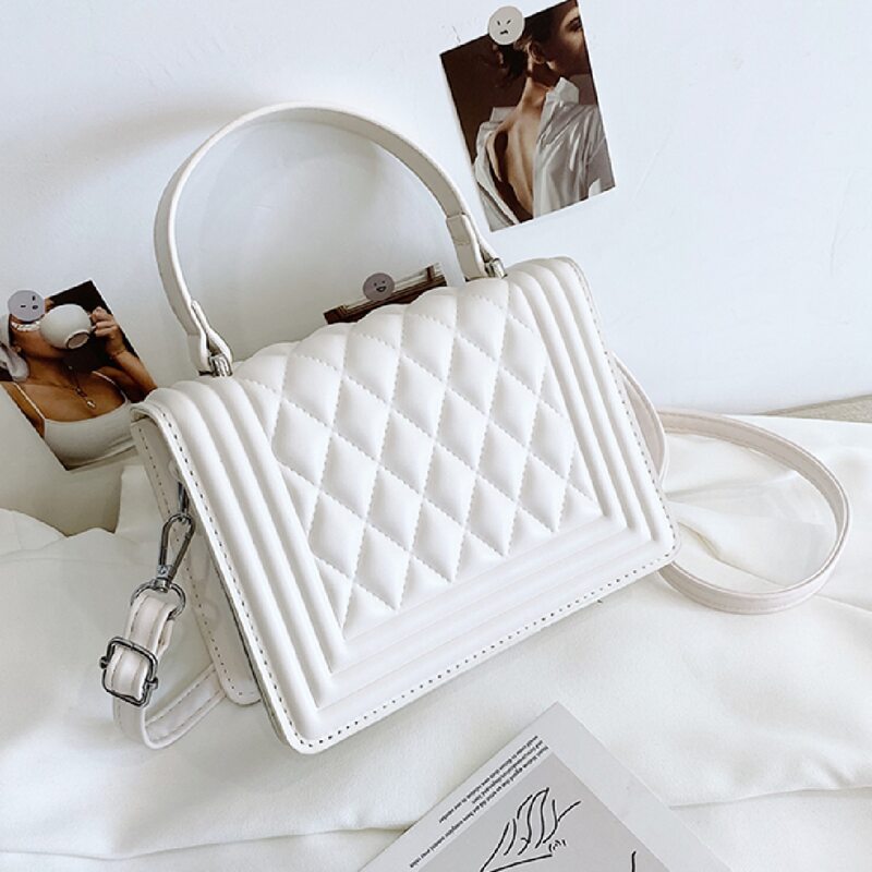 

Quilted Flap Satchel Bag, White