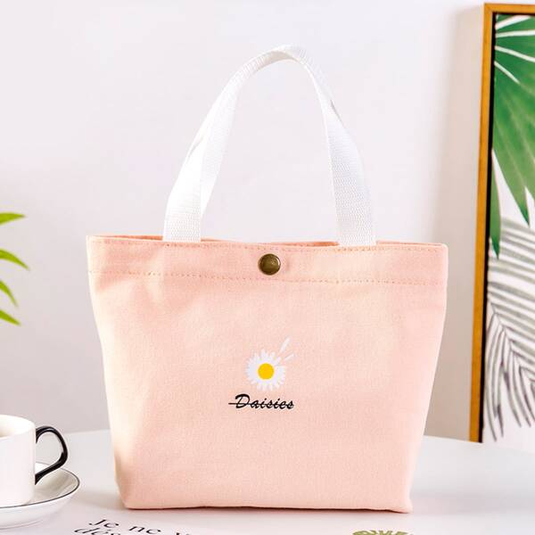 

Floral & Letter Graphic Satchel Bag, Pink