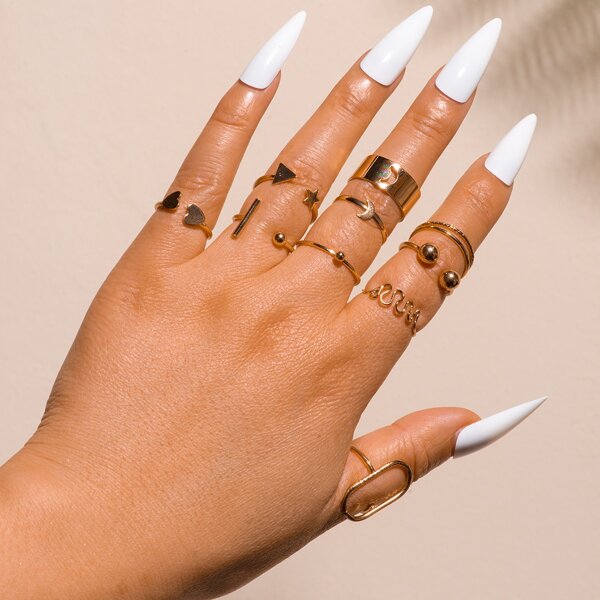 

10pcs Moon Decor Ring, Gold