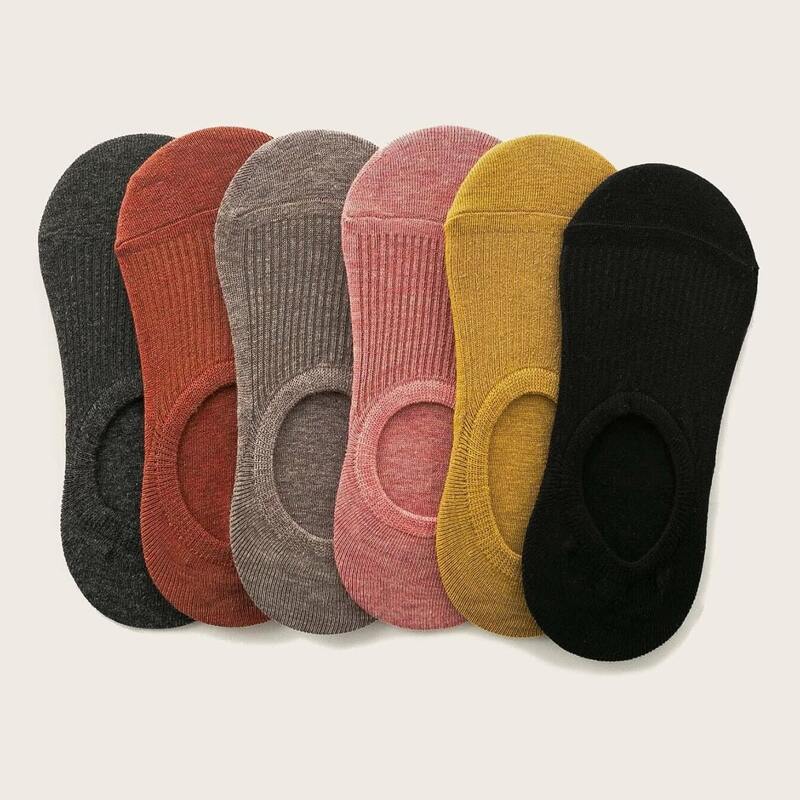 

6pairs Plain Invisible Socks, Multicolor